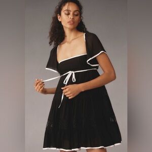 Maeve Flutter-Sleeve Bow Babydoll Mini Dress